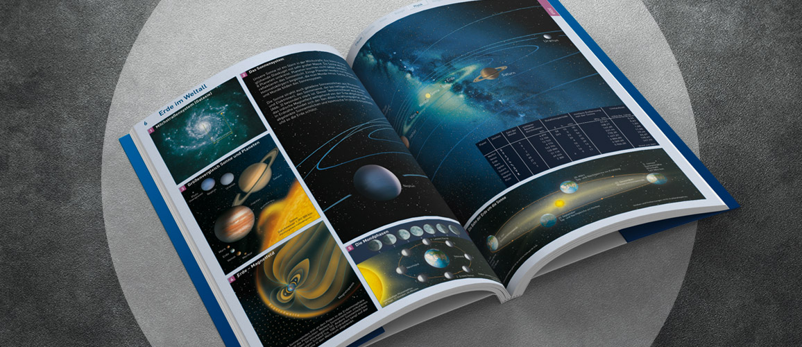 Illustrationen für die Weltallseiten des Diercke Weltatlas.